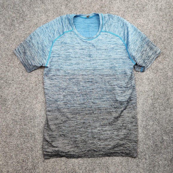 lululemon athletica Other - Lululemon Shirt Mens Large Blue Stripe Short Sleeve Athletic Running Lightweight